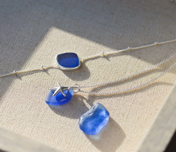 Blue Sea Glass Necklace – Sterling Silver
